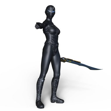bir kadın cyborg fencer 3d cg render