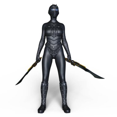 bir kadın cyborg fencer 3d cg render