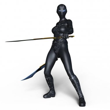 bir kadın cyborg fencer 3d cg render