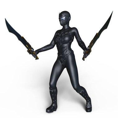 bir kadın cyborg fencer 3d cg render