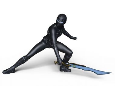 bir kadın cyborg fencer 3d cg render