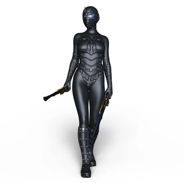 3D CG rendering of a female cyborg fencer — Stock Photo, Image