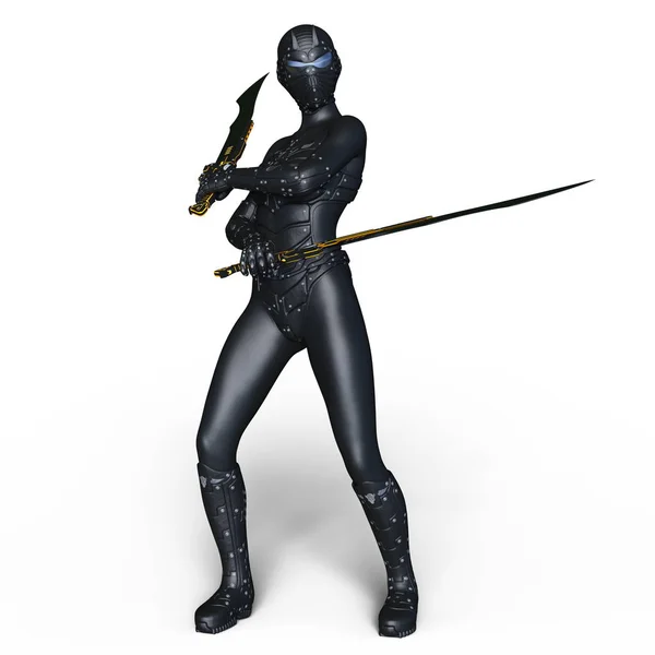 3d cg 渲染的一个女性机器人的击剑者 — 图库照片