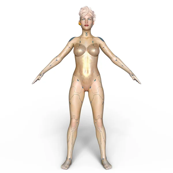 Rendering CG 3D dari robot perempuan — Stok Foto