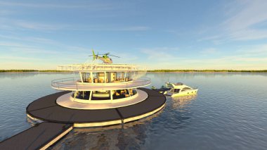 offshore heliport 3d cg render