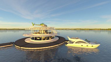 offshore heliport 3d cg render