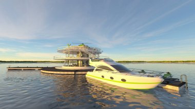 offshore heliport 3d cg render