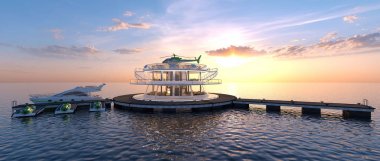 offshore heliport 3d cg render