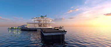 offshore heliport 3d cg render