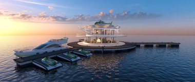 offshore heliport 3d cg render