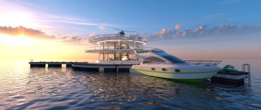 offshore heliport 3d cg render