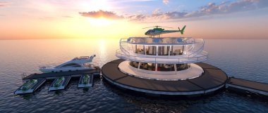 offshore heliport 3d cg render