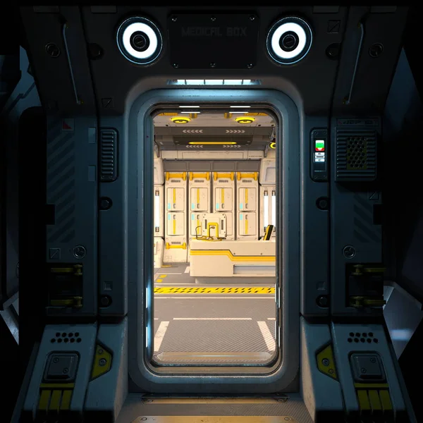 3D vykreslování cg dveře vesmírná stanice — Stock fotografie