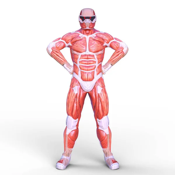 3D vykreslování cg hrdiny svalů — Stock fotografie