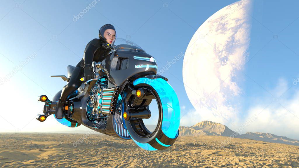 3D CG rendering of a super woman rider