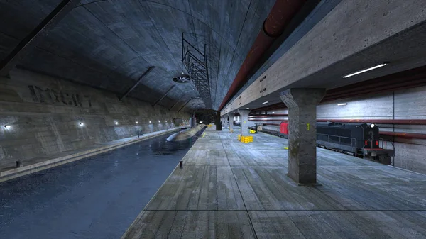 3D-cg rendering van de onderzeeër dock — Stockfoto