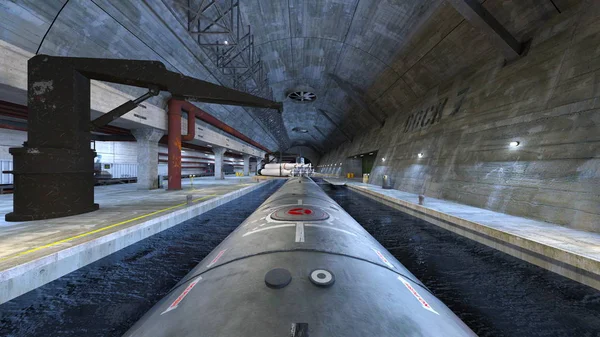 Stacja dokująca renderowania 3D cg okrętów podwodnych — Zdjęcie stockowe