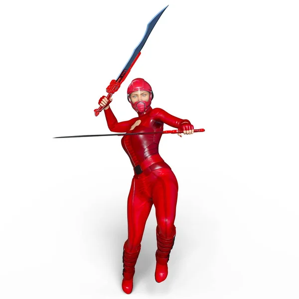 Süper kadın fencer 3d cg render — Stok fotoğraf