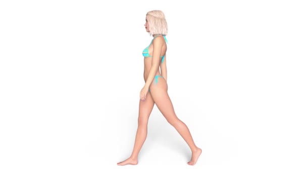 3D CG rendering of a walking bikini woman — Stock Video