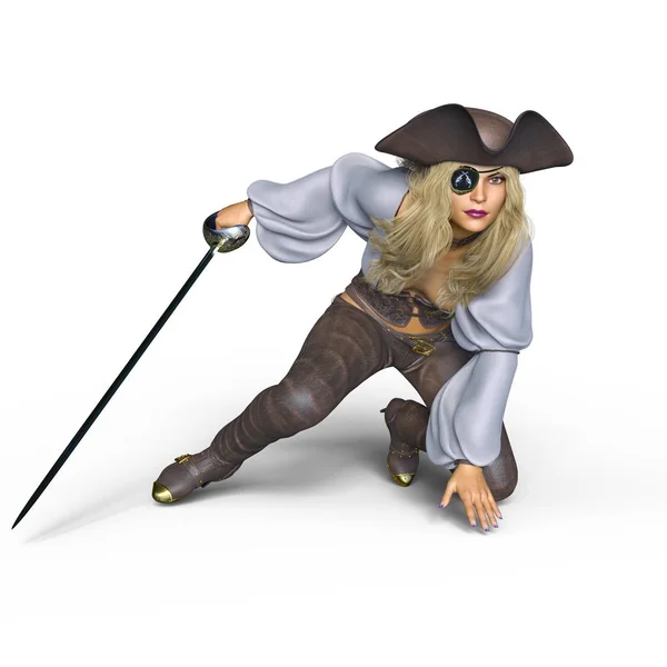 3D CG representación de una pirata femenina — Foto de Stock