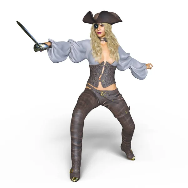 3D rendu 3D d'une pirate femelle — Photo