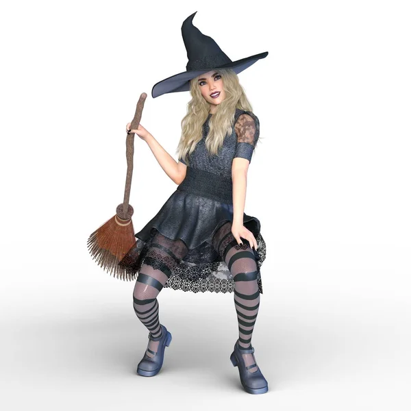 Rendering 3D CG di una donna costume da strega — Foto Stock