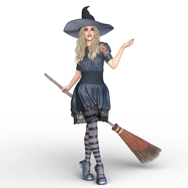 3D CG rendering of a witch costume woman — Stock Photo, Image