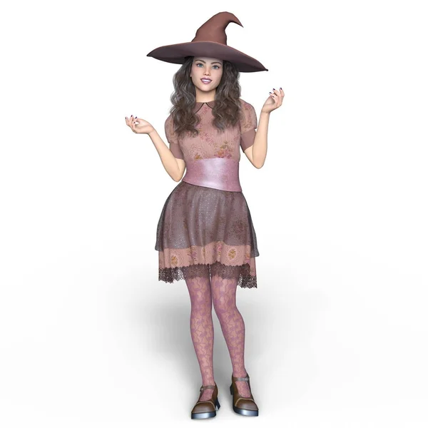 3D CG-рендеринг женщины в костюме ведьмы — стоковое фото