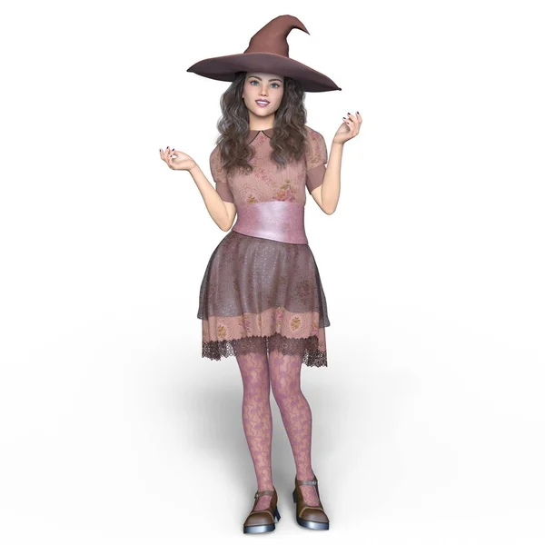 Rendering 3D CG di una donna costume da strega — Foto Stock