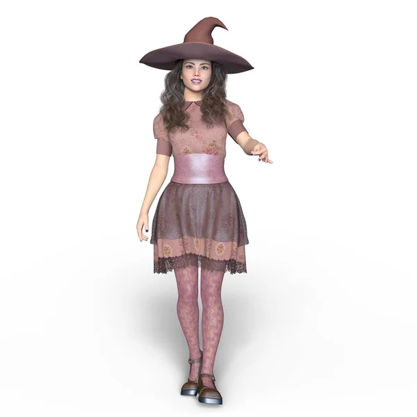 3D CG representación de una mujer disfraz de bruja — Foto de Stock