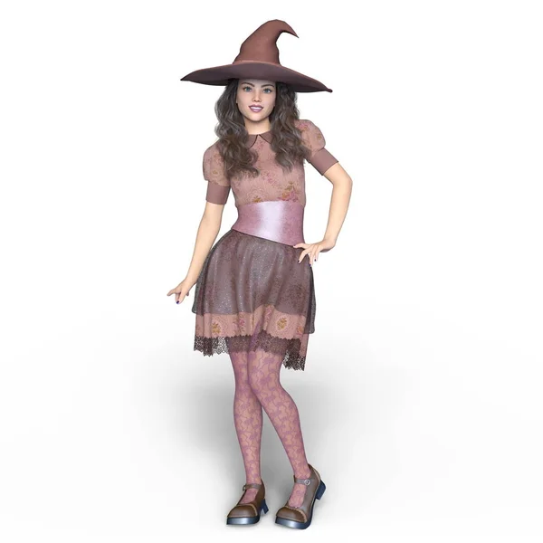 3D cg-rendering av en häxa kostym kvinna — Stockfoto