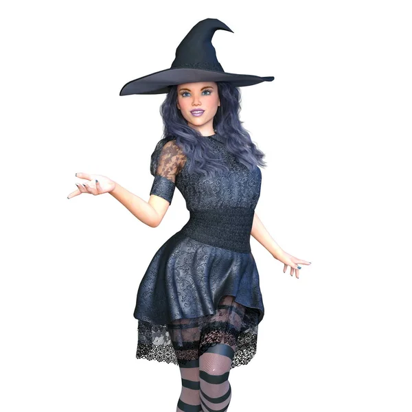 Rendering 3D CG di una donna costume da strega — Foto Stock