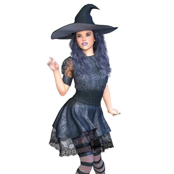 Rendering 3D CG di una donna costume da strega — Foto Stock