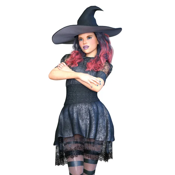 3D CG rendering of a witch costume woman — Stock Photo, Image