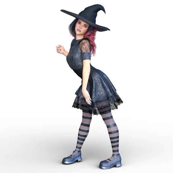 Rendering 3D CG di una donna costume da strega — Foto Stock