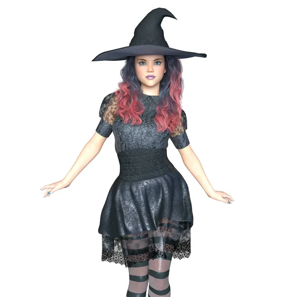 Rendering 3D CG di una donna costume da strega — Foto Stock