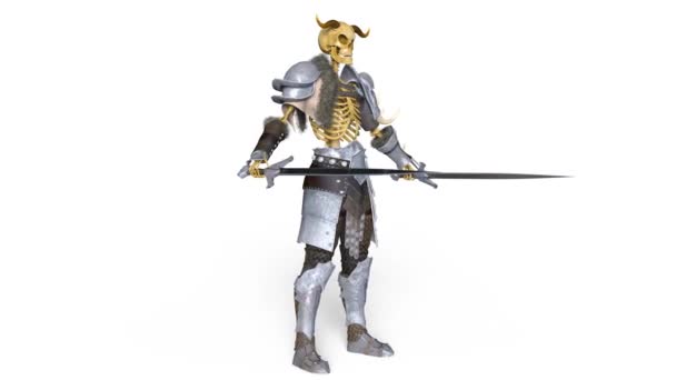 3D cg-rendering av en skelett riddare — Stockvideo