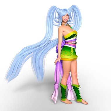 bir çizgi film kızın 3d cg işleme