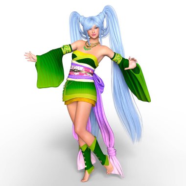 bir çizgi film kızın 3d cg işleme