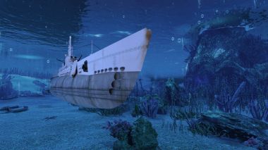 bir denizaltı 3d cg render