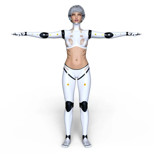 Renderização Cyborg Feminino — Fotografia de Stock