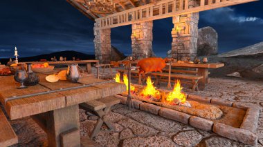 akşam yemeği mekan 3d cg işleme.