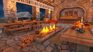 akşam yemeği mekan 3d cg işleme.