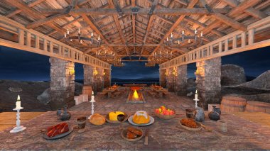 akşam yemeği mekan 3d cg işleme.