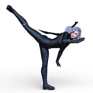 Süper kadın fencer 3d cg render.