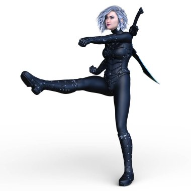 Süper kadın fencer 3d cg render.