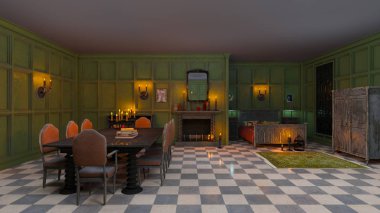 3d cg render yemek odası.