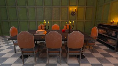 3d cg render yemek odası.