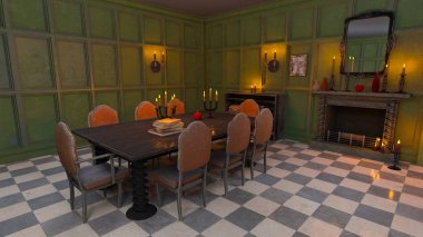 3d cg render yemek odası.