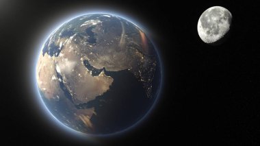 Dünya ve ay 3d cg render. Bu görüntü bir şekilde döşenmiş tarafından Nasa unsurları.